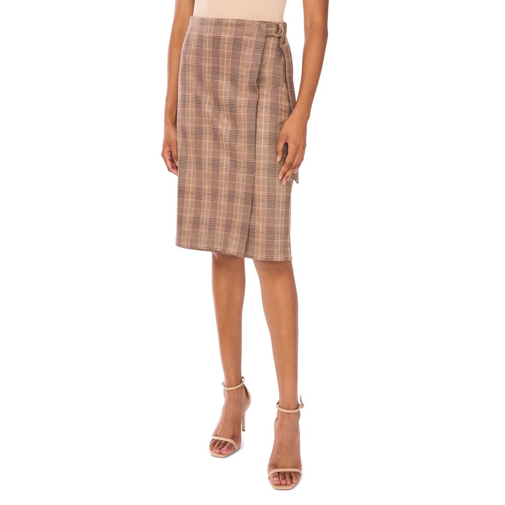 Ted Baker Plaid Faux Wrap A-Line Skirt Brown Tan Career Workwear NWT Size L